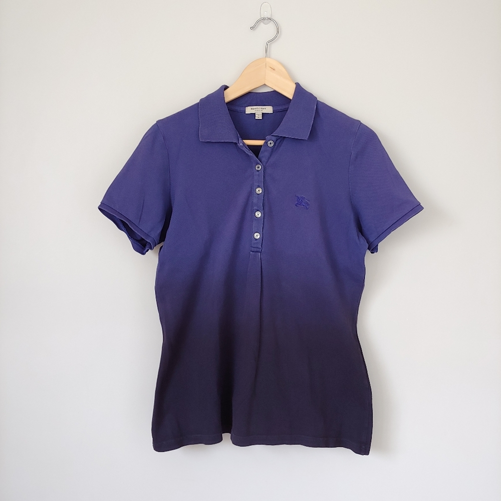 Burberry London Short Sleeve Polo Shirt Purple Ombre Size Large